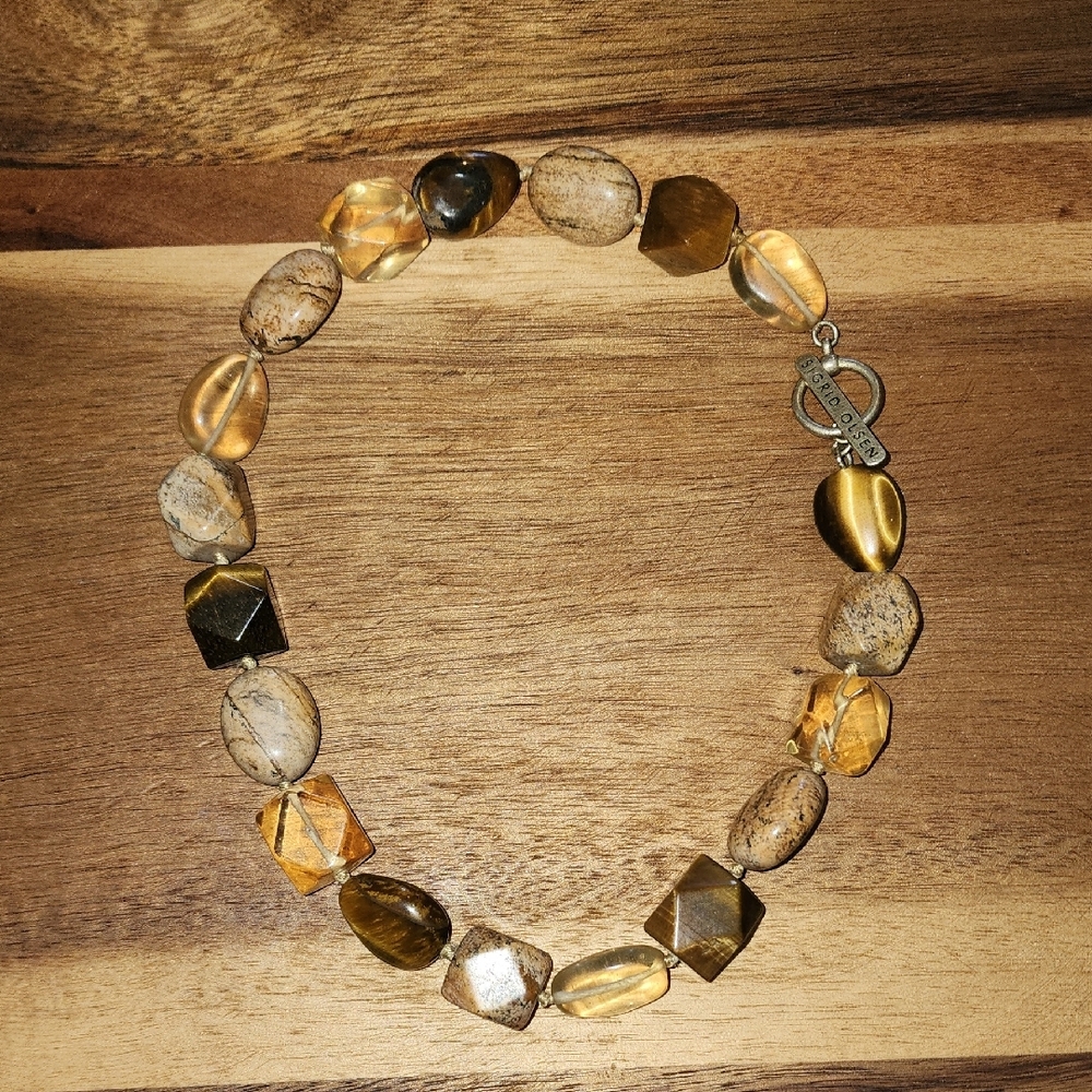 Sigrid Olsen Gold and Brown Necklace with Natural Stones